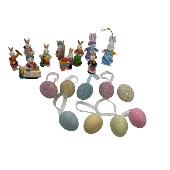 19 Easter Tree Ornaments Resin & Wooden Rabbits Foam Eggs READ DESCRIPTION - Picture 1 of 12